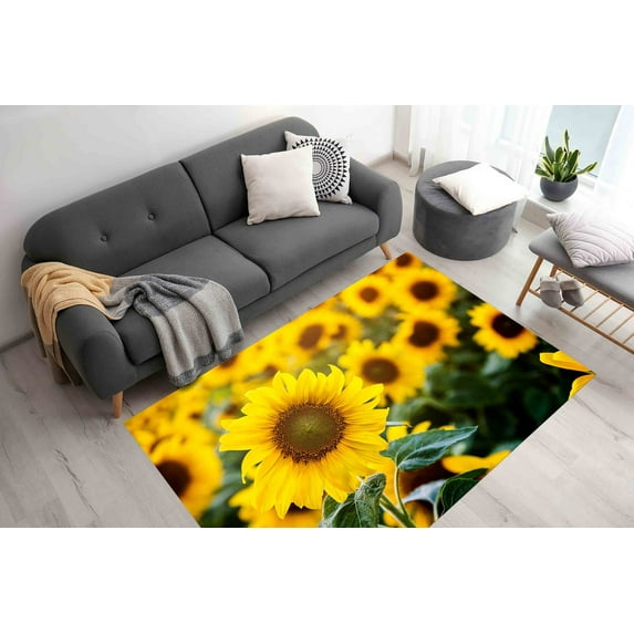 Large Rug, Area Rug, Thick Rug, Personalized Gift, Sunflower Rugs, Yellow Rugs, Botanical Rug, 3D Printed Rug, Large Rug, Living Room Rug, 1.7'x2.3' - 50x70 cm