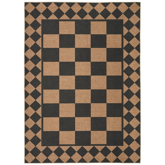 Large Rug for Bedroom 8x10 Non-Slip Indoor Outdoor Easy Jute Rug, Stain-Resistant Checkered Accent Carpet, Washable Geometric Floor Cover for Backyard, Living Room, Black Brown