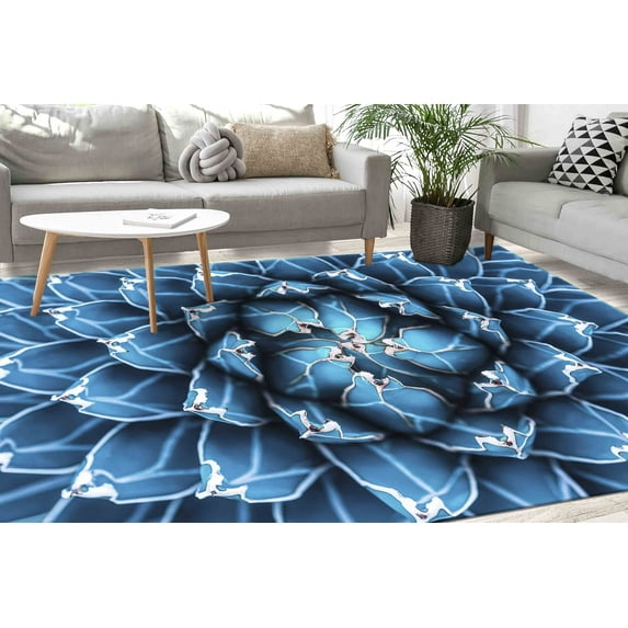 Large Rug, Blue Rug, Gift For The Home Rug, Custom Rug, Cactus Rug, Cactus Rug Abstract Natural Pattern Rugs, Floral Rugs, Corridor Rugs, 2.6'x6.5' - 80x200 cm