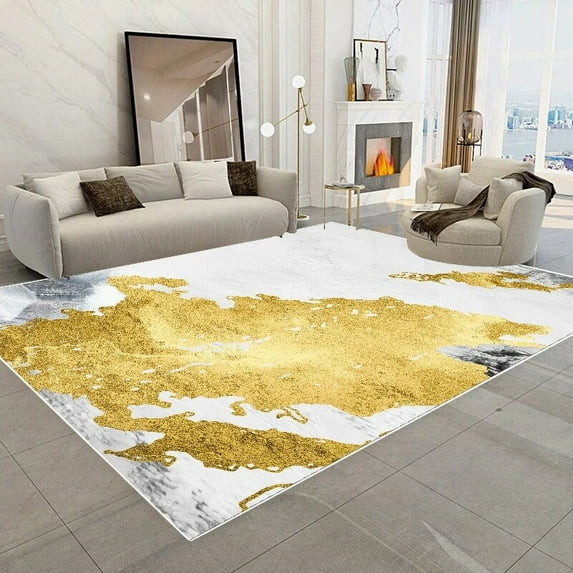 Large Rug Golden Carpet Abstract Luxury Soft Area Rugs Living Room Decoration Home Non-slip Room Carpet Mat Bedside