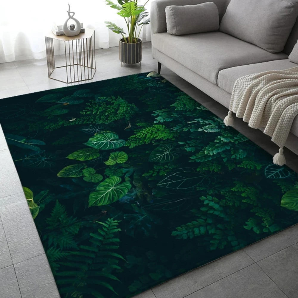 Large Rug Green Tropical Leaf Carpet for Living Room Home Decor Sofa ...