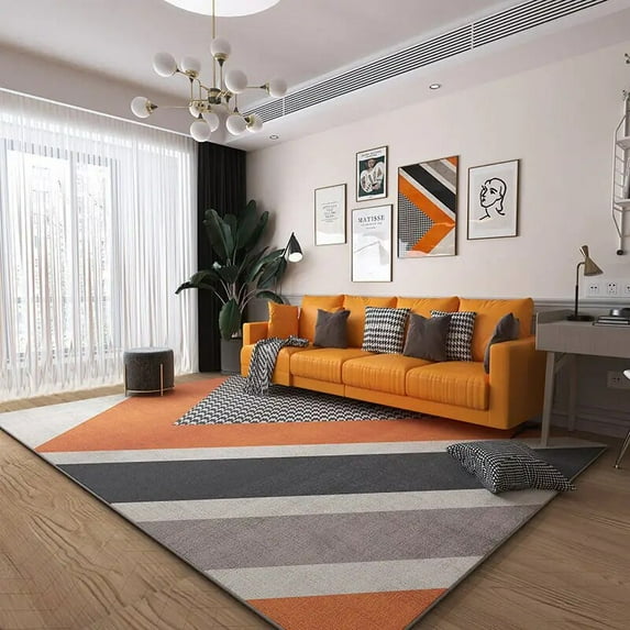 Large Rug Light Luxury Orange Modern Gentleman Carpet for Living Room Rugs for Bedroom Hallway Home Decoration Coffee Tables Mat`washable