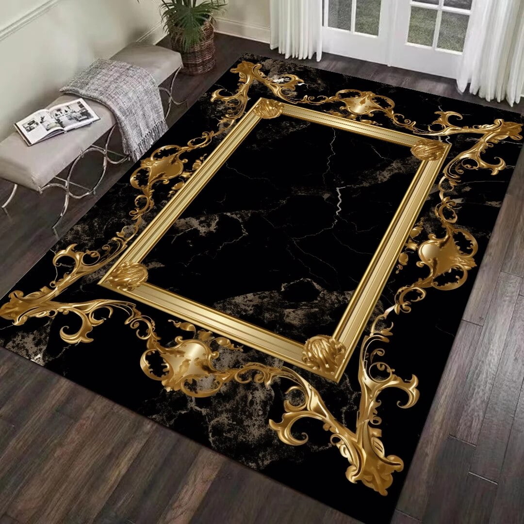 Large Rug Luxury hold Rugs for Living Room Black Gold Large Area