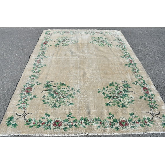 Large Rug, Turkish Rug, 6.6x8.8 ft,Vintage Rug, Oriental Rug,Organic Rug, Handmade Rug, Oushak Rug, Muted Rug, Salon Rug, Wool Rug, 5608