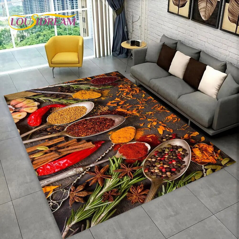 Large Rug Vegetable Grains Spices Fruit Seasoning Kitchen Area Rug ...