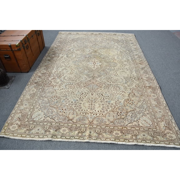 Large Rug, Vintage Rug, Turkish Rug, Oushak Carpet, 76x115 inches Beige Carpet, Organic Salon Rug, Handwoven Living Room Rug, 11947