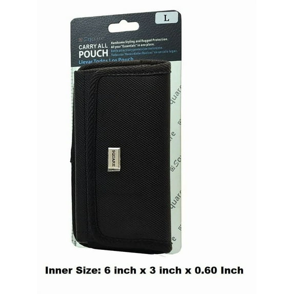 Large Rugged Cell Phone Horizontal Pouch With Metal Clip And Belt Loop Holster