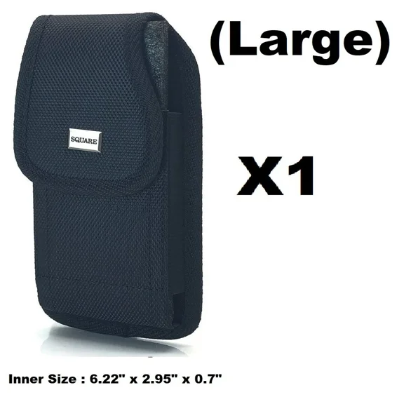 Large Rugged Cell Phone Vertical Pouch With Metal Clip And Belt Loop Holster