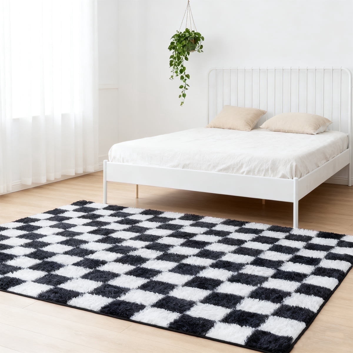 Large Rugs, 4'×6' Soft Fluffy Shag Indoor Floor Carpet for Living Room Bedroom Dining Room Office Home Decor,Black and White