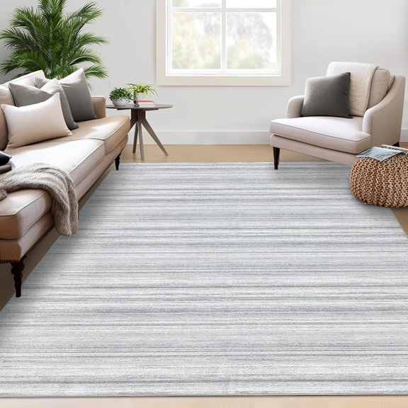 Large Rugs for Living Room 10x13 Machine Washable Area Rug for Bedroom Modern Striped Indoor Carpet Low Pile Ultra Soft Neutral Rug Minimalist Solid Color Floor Carpet for Kids Pet Grey