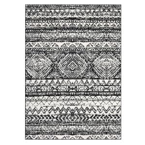 Large Rugs for Bedroom 8x10 Boho Dining Room Rug, Stain-Resistant Low Pile Indoor Carpet, Distressed Geometric Floor Mats for Living Room, Black