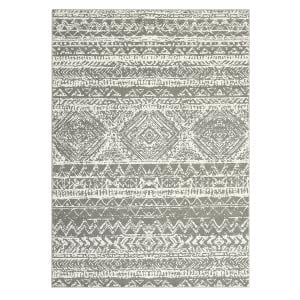 Large Rugs for Bedroom 8x10 Boho Dining Room Rug, Stain-Resistant Low Pile Indoor Carpet, Distressed Geometric Floor Mats for Living Room, Grey