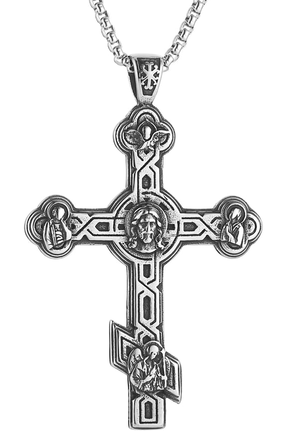 Large Russian Eastern Orthodox Cross Necklace for Men Retro Religious Cross Pendant Christian Jewelry Gift