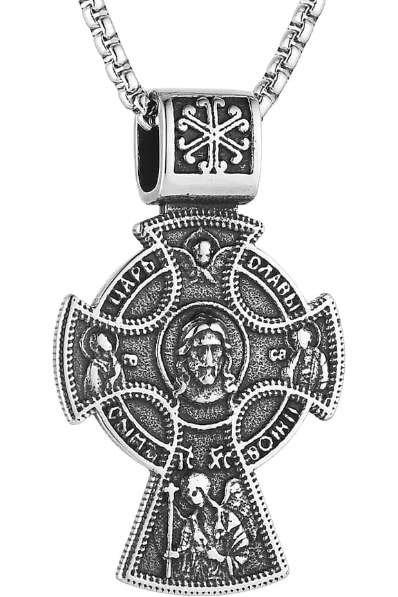 Large Russian Eastern Orthodox Cross Necklace for Men Retro Religious Cross Pendant Christian Jewelry Gift