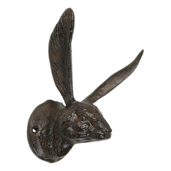 Large Rustic Cast Iron Whimsical Bunny Rabbit with Cute Ears Wall Hook Sculpture