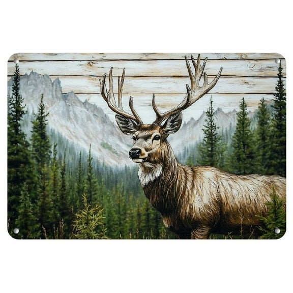 Large Rustic Deer &amp; Forest Iron Wall Art with Frame - Woodland Stag Decor for Living Room, Bedroom, Cabin - Waterproof, Fade-Resistant Wildlife Artwork - Ideal Gift for Nature Lovers