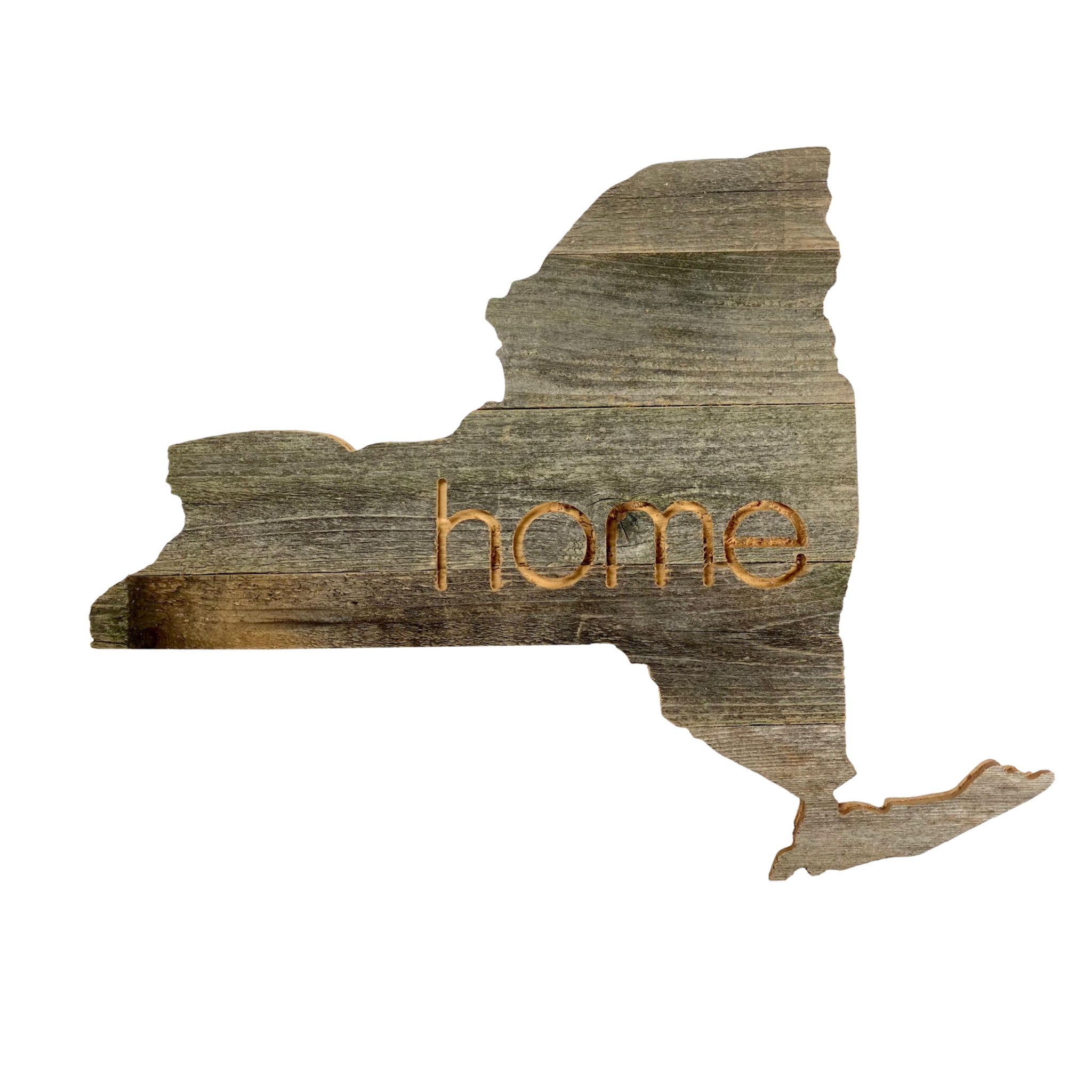 Large Weathered Gray Reclaimed Wood New York State Wall Sign