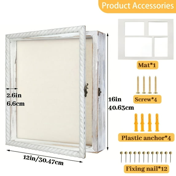 Large Rustic Shadow Box Frame 11X14/12X16 with Linen Backing, Perfect for Showcasing Memories Such As Flowers, Photos, Championship Rings, Medals, Coins, and Pins, Comes with Four Removable Shelves
