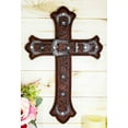 thumbnail image 1 of Large Rustic Western Cowboy Faux Tooled Leather Floral Belt Buckle Wall Cross, 1 of 7