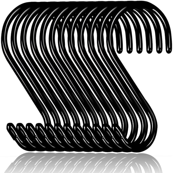 Large S Hooks for Hanging Heavy Duty, 2.75 inch Non Slip Vinyl Coated Metal Black Closet S Hooks for Hanging Plants Outdoor Lights and Kitchen Pot Pan Cups Closet Towels Jeans Hats (12 Pack)