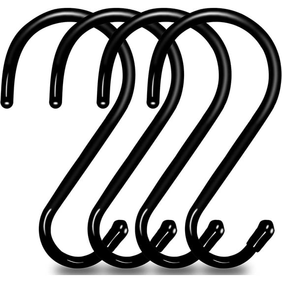 Large S Hooks for Hanging Heavy Duty, 6 inch Non Slip Vinyl Coated Metal Black Closet S Hooks for Hanging Plants Outdoor Lights and Kitchen Pot Pan Cups Closet Towels Jeans Hats (4 Pack)