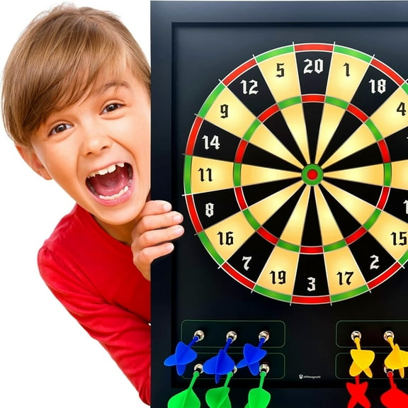 HMMAGNETS Large Magnetic Dart Board for Kids with 12 Magnetic Darts & Dry Erase Scoreboard