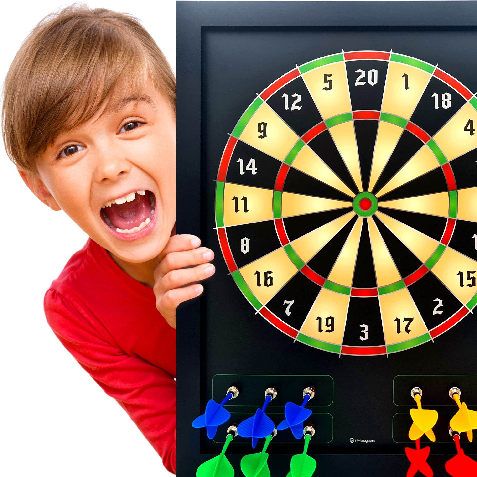 Large Black Wooden Magnetic Dart Board with Colorful Darts