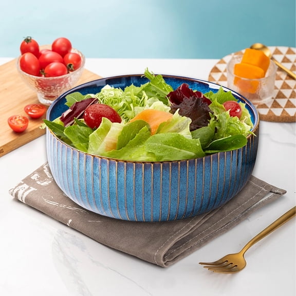 Large Salad Bowl, 1800ml/61oz Large Bowl ,Ceramic Fruit Serving Bowls, Stylish Blue Bowl Round Soup Bowl,Bowl for Soup,Salad,Cereal,Ramen