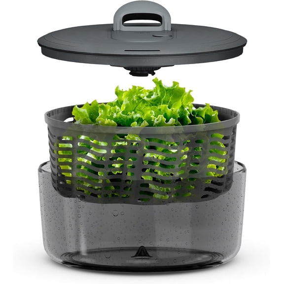 Large Salad Spinner - Salad Spinner with Pull Cord - Salad Bowl for 4 to 6 Servings - Manual Vegetable and Fruit Dryer - Vegetable Spinner with Brake