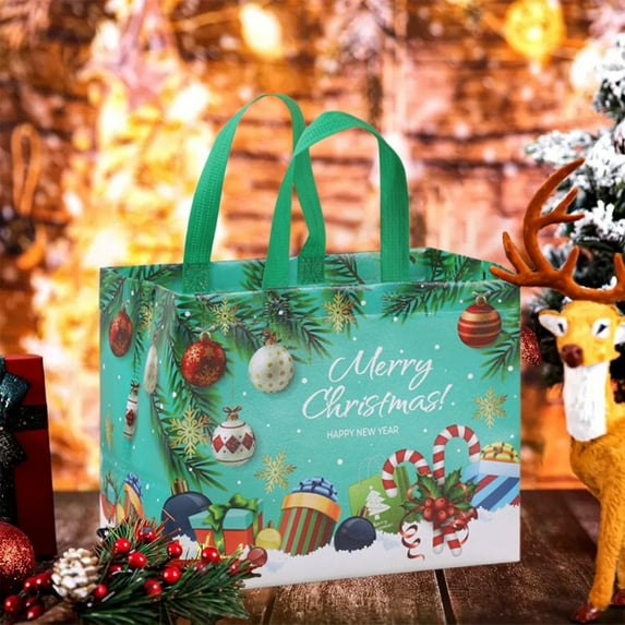 Large Santa Christmas Tote Bag - Reusable Eco-Friendly Non-Woven Gift Carrier for Festive Shopping & Party Decorations,16x16in,Perfect for Xmas Gifts & Holiday Treat Bags