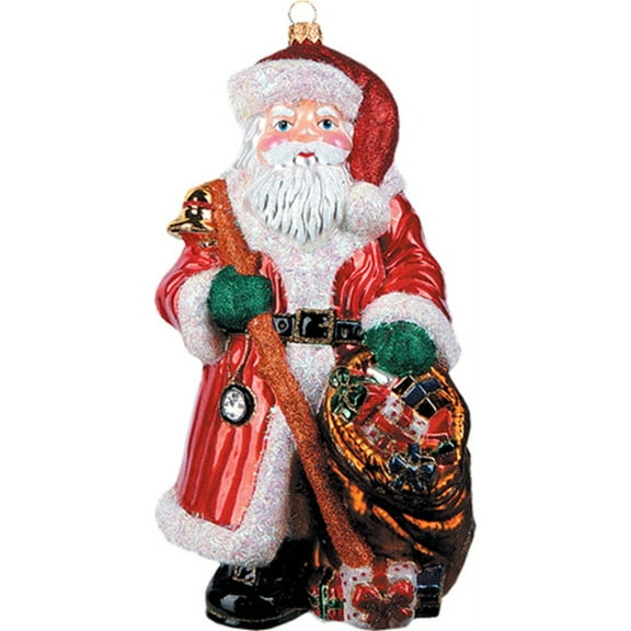 Large Santa with Presents Polish Blown Glass Christmas Ornament 8.5 Inch Display
