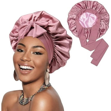 Large Satin Bonnet，Silk Bonnet for Sleeping Women, Satin Bonnet with Tie Band, Double Layer Elastic Band Silk Sleep Cap for Curly Hair