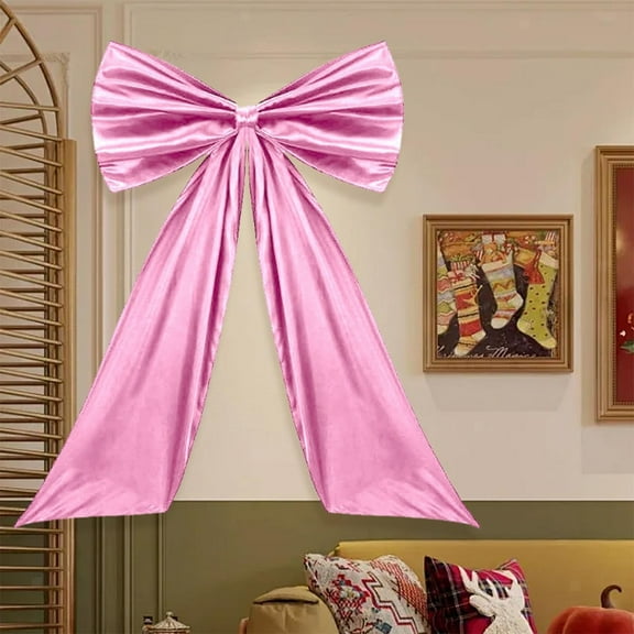 Large Satin Bow, 24 x 42 Inches, Pink Giant Bow Ribbon Tie for Coquette Room Decor, Birthday Party Backdrop Wall Decoration (Pink)