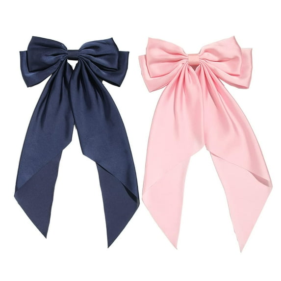 Large Satin Bow Barrette Hair Clips Long Ribbon Bow Clip Suit for Thick Thin Hair Big Hair Bow Women Girls Hair Accessories 90's 2pcs Christmas Thanksgiving Gifts (Navy & Pink)