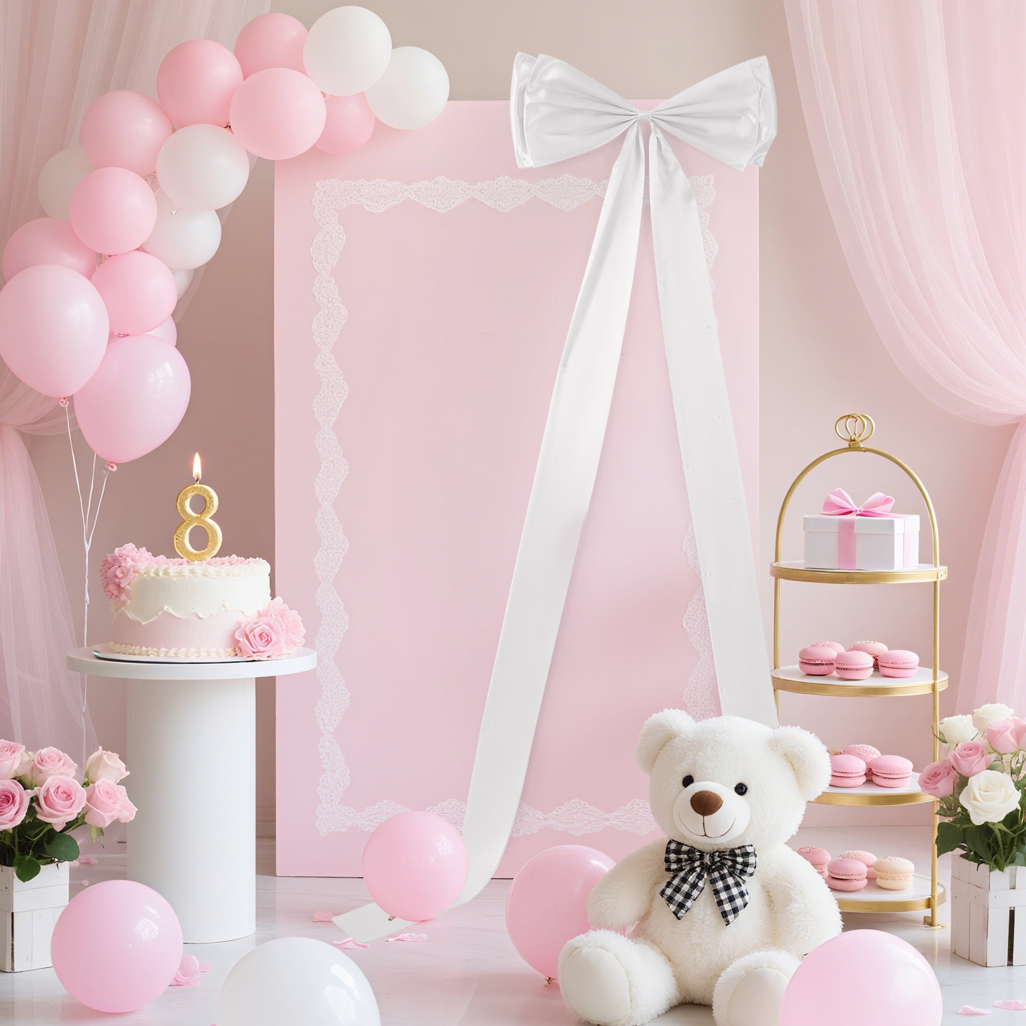 Large Satin Bow Decor, Oversized Bow Birthday Party Decorations, Big Pink Bows Coquette Party Background, Large Satin Ribbon Bow Hanging Decor for Bachelorette Baby Shower Bridal Shower Wedding