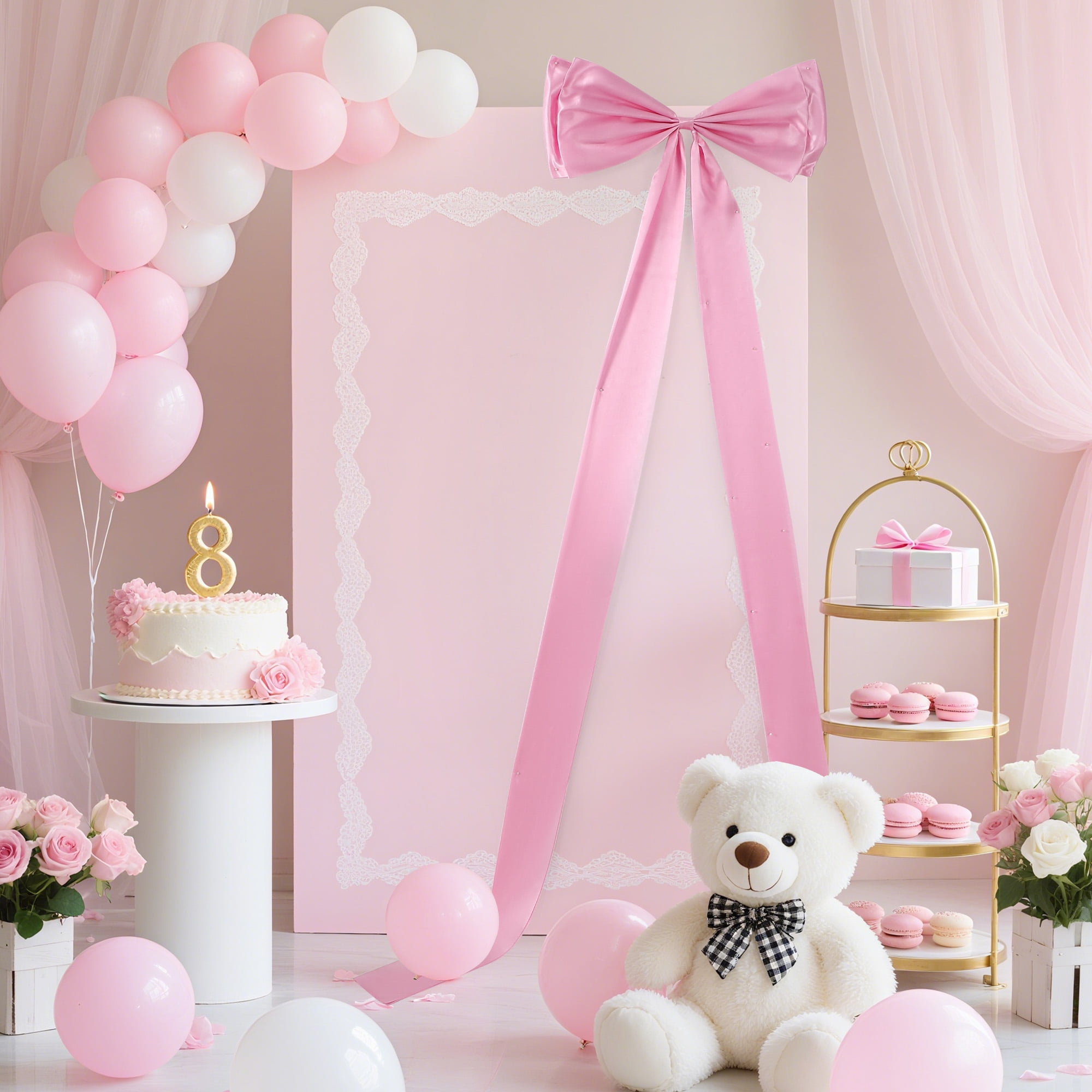 Large Satin Bow Decor, Oversized Bow Birthday Party Decorations, Big Pink Bows Coquette Party Background, Large Satin Ribbon Bow Hanging Decor for Bachelorette Baby Shower Bridal Shower Wedding