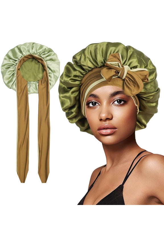 Large Satin Sleep Bonnet with Long Tie Bands – Soft Hair Protection Hat for Night Use