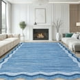 thumbnail image 1 of Large Scalloped Living Room Rug 10x13 Washable Modern Accent Carpet, Contemporary Low Pile Area Rugs with Non-Slip Backing, Stain-Resistant Foldable Floor Mat for Bedroom, Office, Blue, 1 of 7