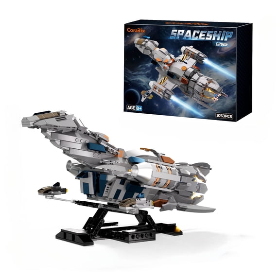 Large Science Fiction Spaceship Building Block Set, 1053PCS Futuristic Spacecraft Model with Display Stand, detailed Mechanical Design, STEM Toy Gift for Space Lovers Adults Teens