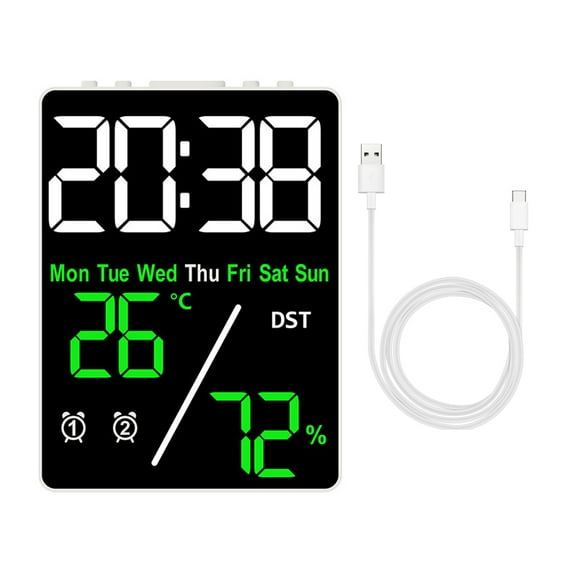 Large Screen Digital Alarm Clock Brightness Adjustment Humidity Temperature Display Desktop Clock