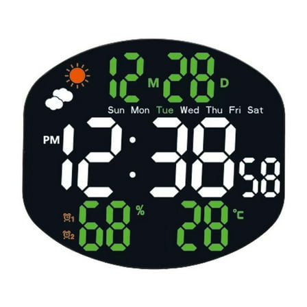 Large Screen Electronic Wall Clock With Led Display Date Time Temperature Humidity And Two Alarm Settings For Home Office