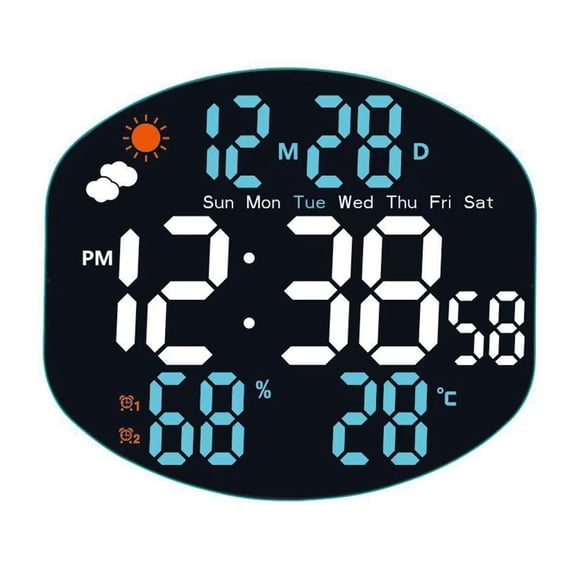 Large Screen Electronic Wall Clock With Led Display Date Time Temperature Humidity And Two Alarm Settings For Home Office