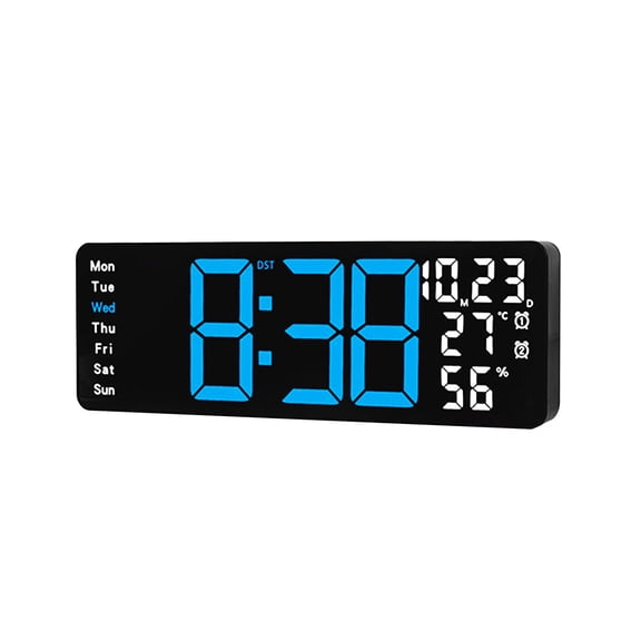 Large Screen LED Wall Clock with Remote Control Auto Brightness and Multifunctional Display for Bedroom or Study Decors
