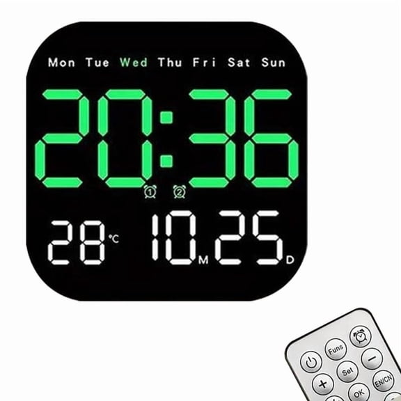 Large Screen LED Wall Clock with Remote, Digital Display Time Date Temp, Alarm Clock, Wall/Desk Dual Use for Living Room Bedroom Office