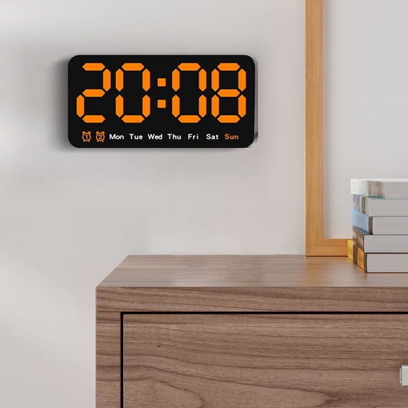Large Screen Voice Control Wall Clock, ZzCityTK Multifunctional Alarm Clock with Temperature Humidity Display, Digital Clock for Living Room Bedroom Office with Date Week, Orange