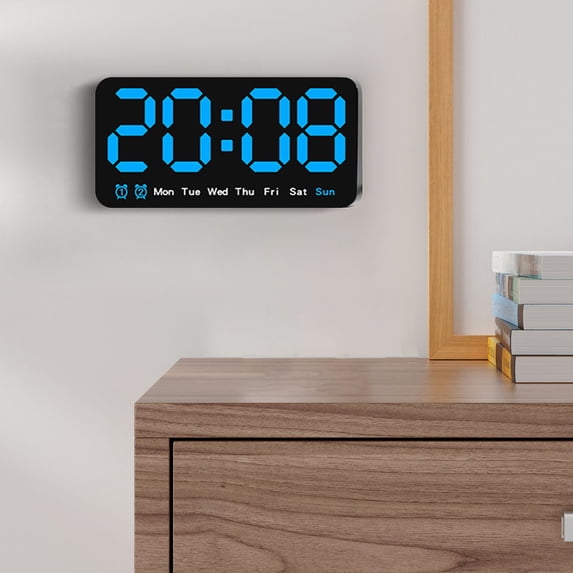 Large Screen Voice Control Wall Clock, ZzCityTK Multifunctional Alarm Clock with Temperature Humidity Display, Digital Clock for Living Room Bedroom Office with Date Week, Blue