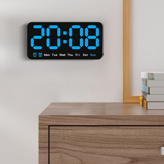 Large Screen Voice Control Wall Clock, ZzCityTK Multifunctional Alarm Clock with Temperature Humidity Display, Digital Clock for Living Room Bedroom Office with Date Week, Blue