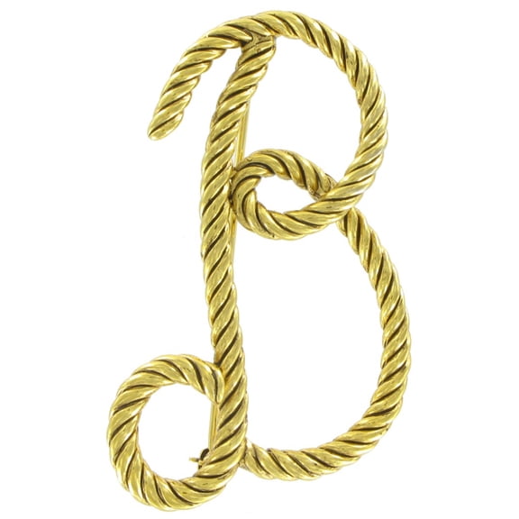 Large Script Gold Tone Rope Initial "B" Pin Brooch Ladies Adult Female Women