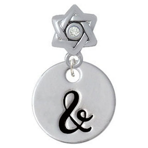 Large Script Letter - & - 3/4'' Disc - Star of David with Clear Crystal Charm Bead