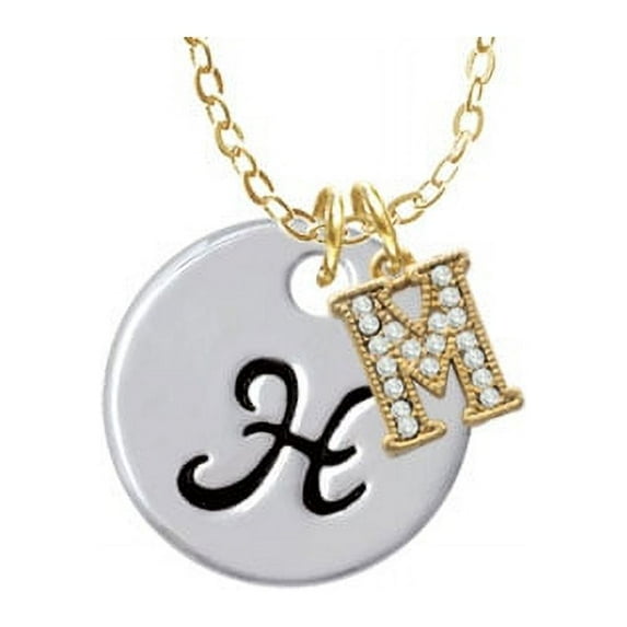 Large Script Letter - H - 3/4'' Disc - M - Gold Tone Crystal Initial Sophia Necklace, 18"+1"